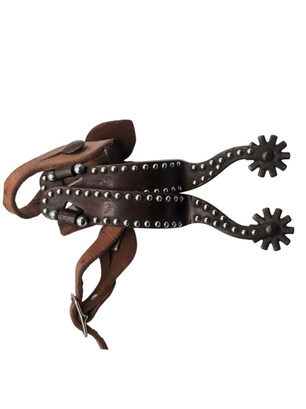 Vintage Western Spurs Brown Leather Straps Rodeo Ranch Cowboy